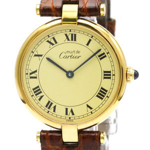 CARTIER Must Vendome Gold Plated Leather Quartz Unisex Watch 590003